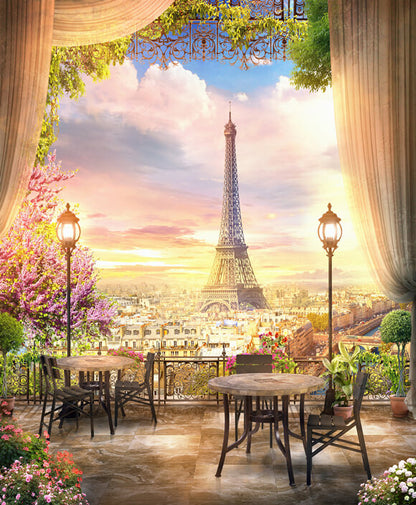 Eiffel Tower Sunset City Landscape Backdrop 