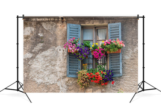 Vintage Window Colorful Flowers Wall Backdrop M6-81