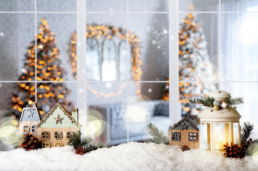 Christmas Lantern Window Decoration Backdrop