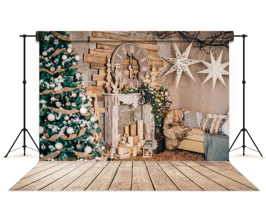 White Stars Clock Christmas Eve Party Backdrop M6-84