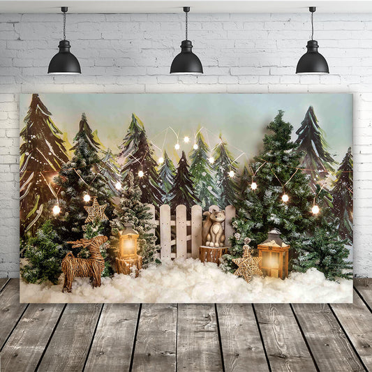Snowy Forest Elk Christmas Photography Backdrop M6-90