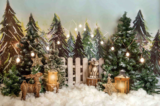 Snowy Forest Elk Christmas Photography Backdrop