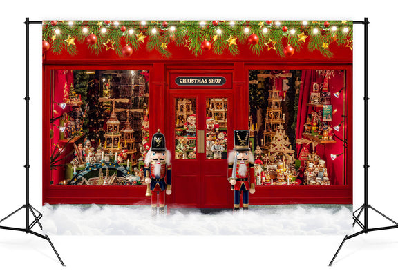 Christmas Shop Window Snow Nutcracker Backdrop M6-94 – Dbackdrop