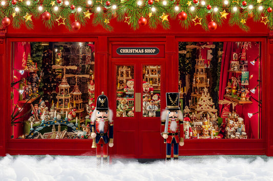 Christmas Shop Window Snow Nutcracker Backdrop