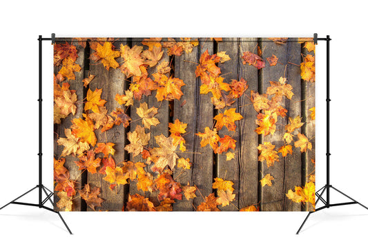 Maple Leaves on Wooden Floor Autumn Backdrop M6-98