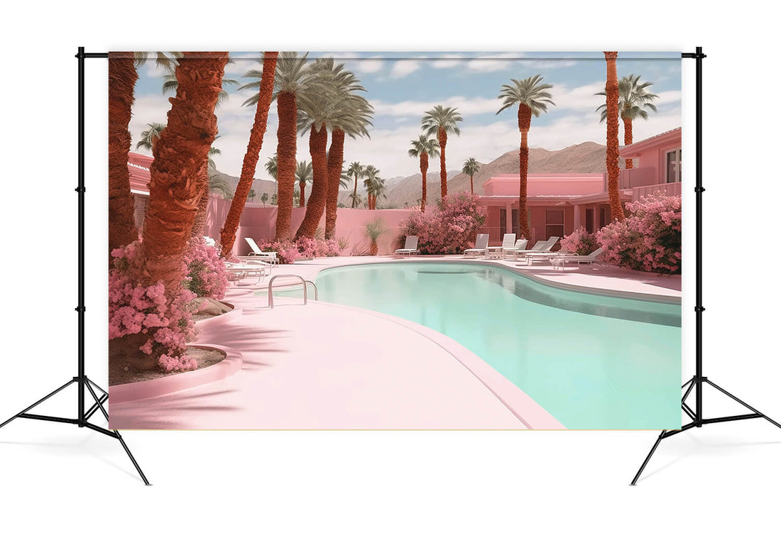 Pool Hall Backdrop Dreamy Doll Pink Beach House Pool Backdrop M7-100 – Dbackdrop