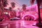 Fantasy Fashion Doll Pink House Light Backdrop M7-102