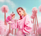 Fashion Doll Pink Beach Palm Tree Backdrop M7-104