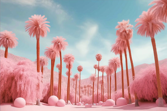 Fashion Doll Pink Beach Palm Tree Backdrop 