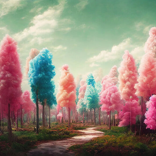 Colorful Dreamlike Candy Cotton Trees Backdrop M7-106