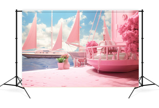 Pink Beach Yacht Fantasy Doll Backdrop M7-107
