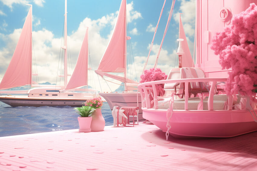 Pink Beach Yacht Fantasy Doll Backdrop