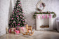 Christmas Tree Pink Socks Fireplace Backdrop