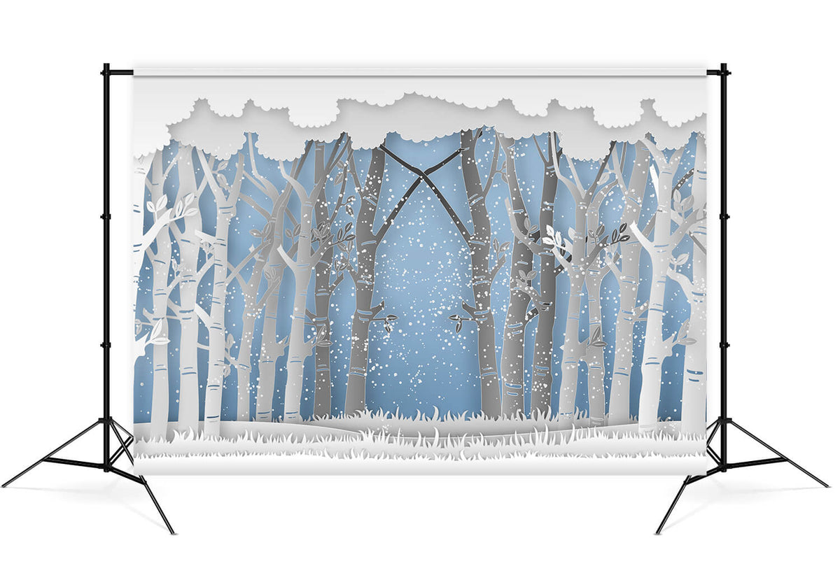 Tree Layout For Rectangular Backdrop Shape Winter Snowy Forest Tall Trees Grassland Backdrop M7-25