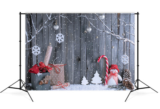 Christmas Winter Snowman Gifts Wood Backdrop M7-33
