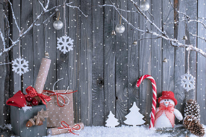 Christmas Winter Snowman Gifts Wood Backdrop