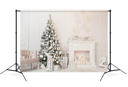 Decorated Christmas Tree Fireplace Wall Backdrop M7-39