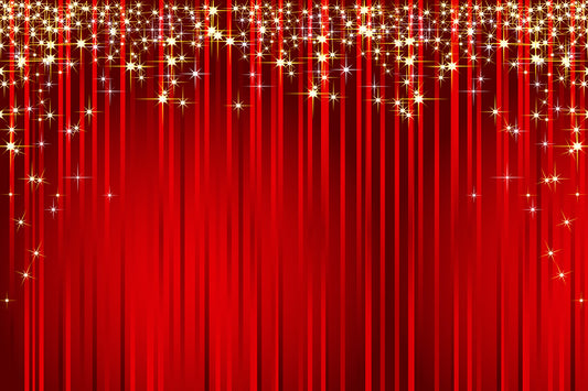 Glitter Gold Stars Red Stripes Christmas Backdrop M7-47