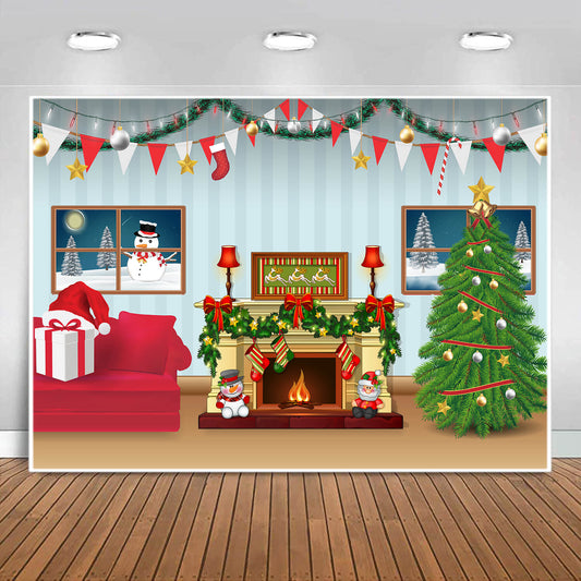 Christmas Decorated Living Room Cartoon Backdrop M7-49