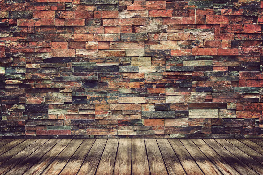 Retro Brick Wall Wood Floor Photo Backdrop M7-77