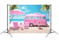 Summer Fashion Doll Beach Pink Bus Backdrop M7-87