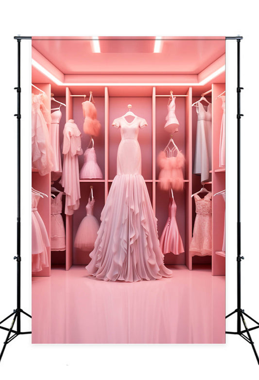 Fashion Doll Closet Pink Dress Backdrop M7-94