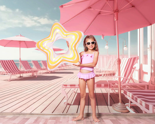 Pink Beach Umbrella Fashion Doll Backdrop M7-97