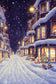 Winter Snowy Cozy Night Street Backdrop