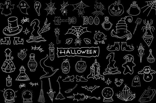 Halloween Doodle Hand Drawn Blackboard Backdrop 