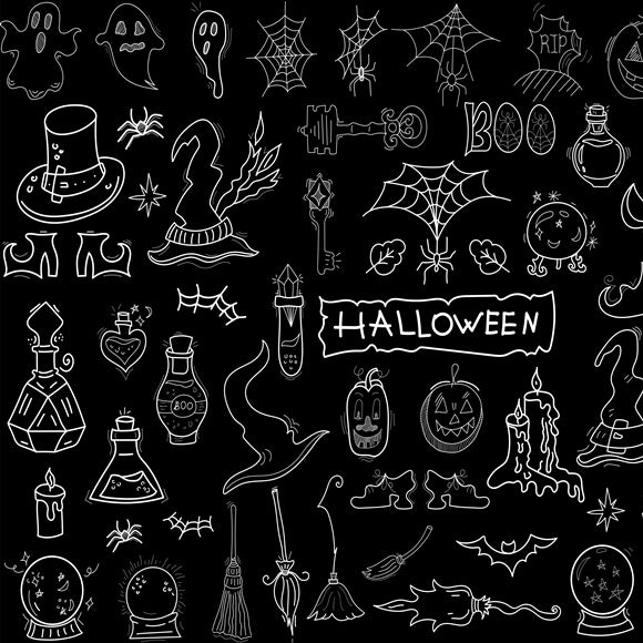 Halloween Doodle Hand Drawn Blackboard Backdrop M8-16