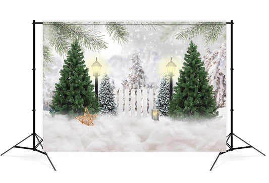 Christmas Snow Forest Lights Photography Backdrop M8-27