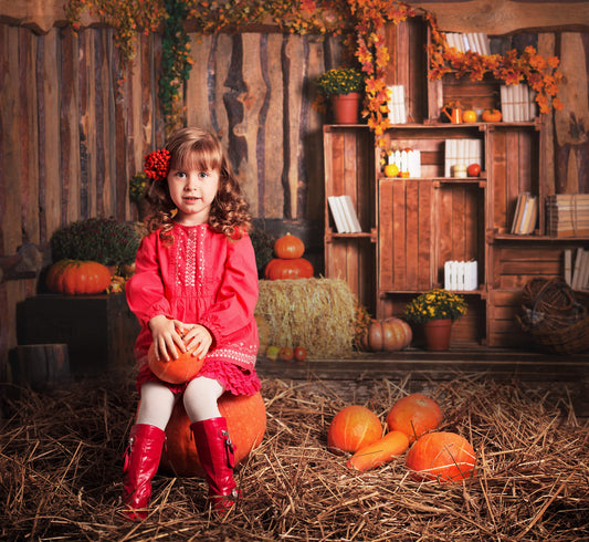 Haystack Pumpkin Maple Leaves Autumn Backdrop M8-33