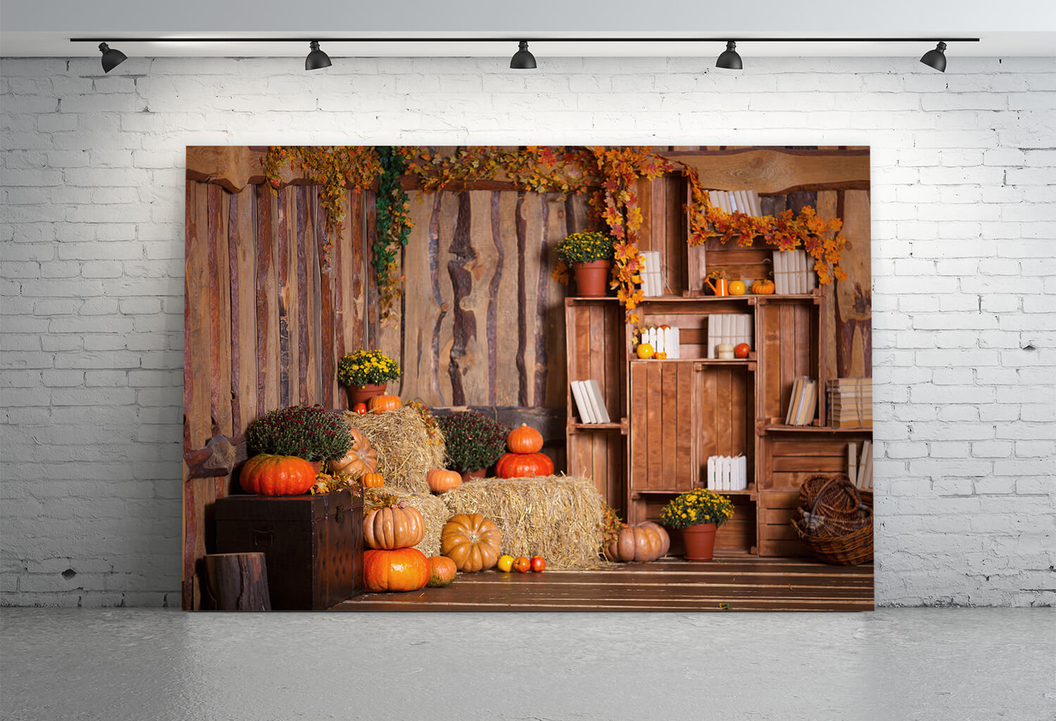 Haystack Pumpkin Maple Leaves Autumn Backdrop M8-33 – Dbackdrop