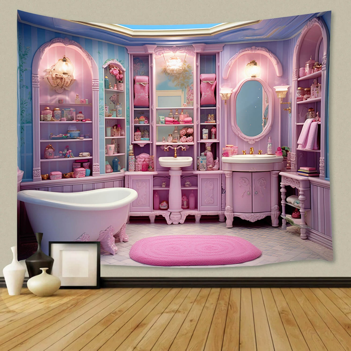 Fantasy Doll Pink Bathroom Dollhouse Backdrop M8-38
