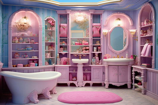 Fantasy Doll Pink Bathroom Dollhouse Backdrop