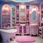 Fantasy Doll Pink Bathroom Dollhouse Backdrop M8-38