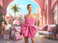 Pink Holiday Castle Fashion Doll Backdrop M8-39