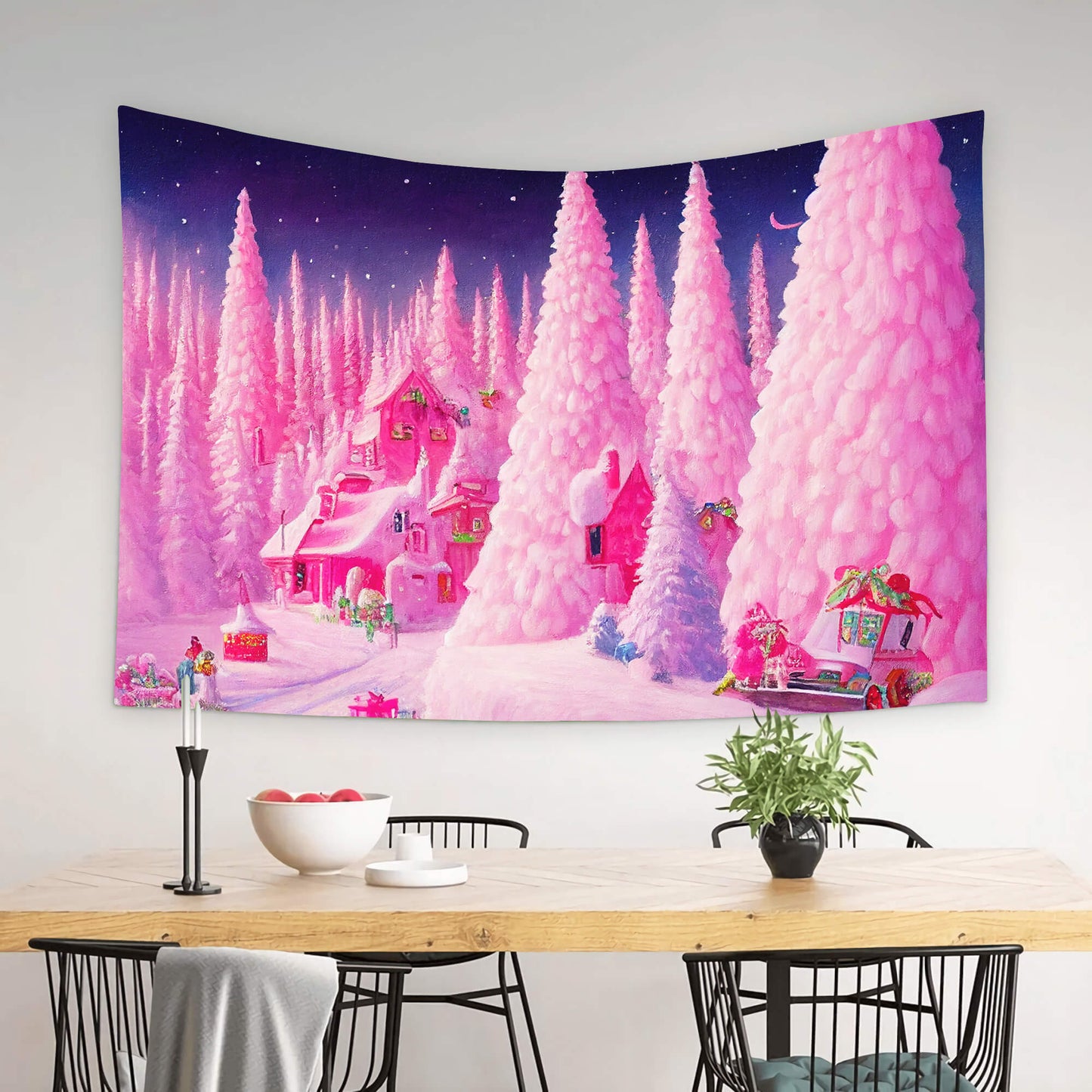 Dreamy Pink Gingerbread House Trees Backdrop M8-41