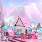 Pink Cartoon Candy House Mountain Backdrop M8-43