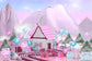 Pink Cartoon Candy House Mountain Backdrop