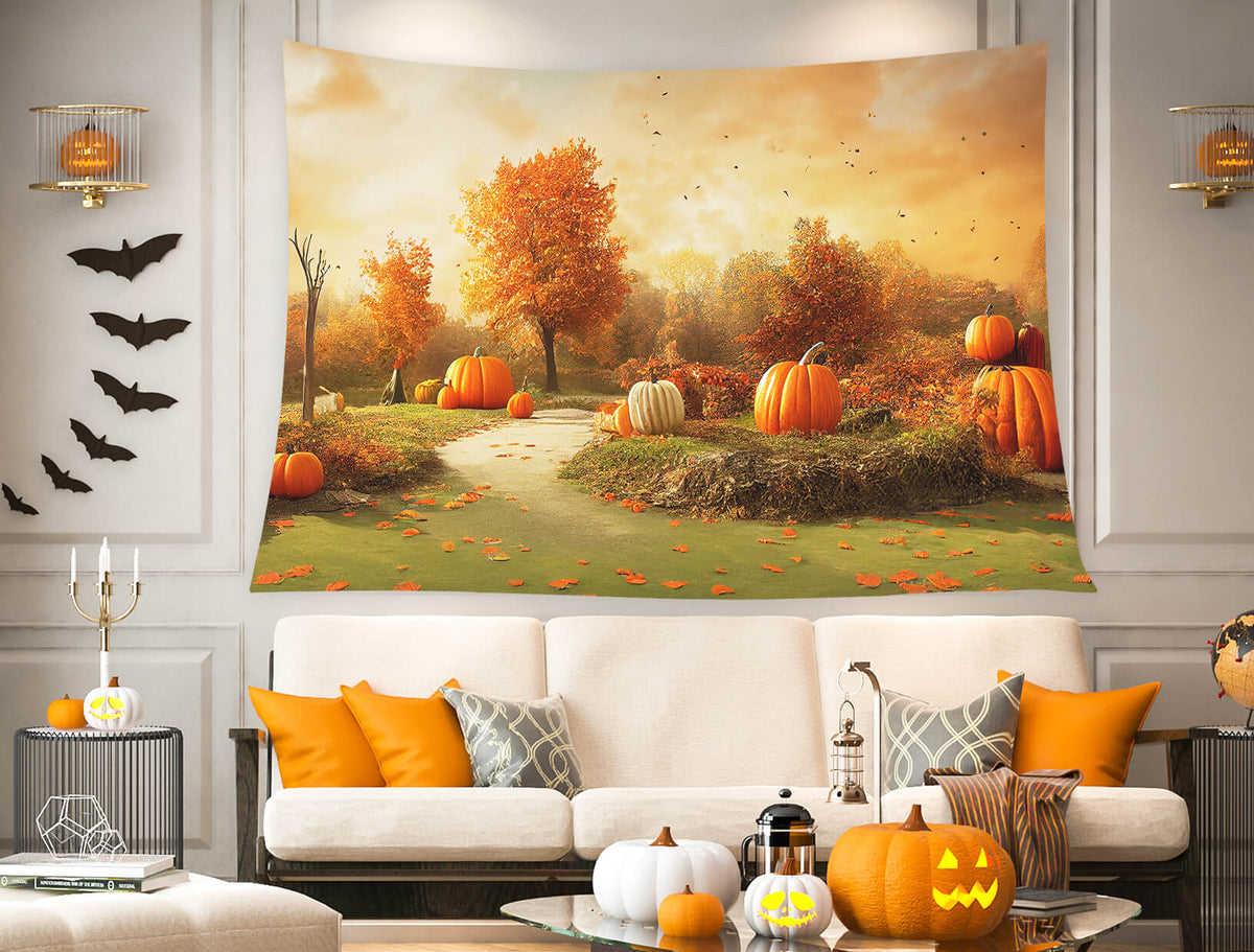 Counter Backdrop Fall Fall Scenery Pumpkins Photography Backdrop M8-46