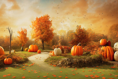 Fall Scenery Pumpkins Photography Backdrop