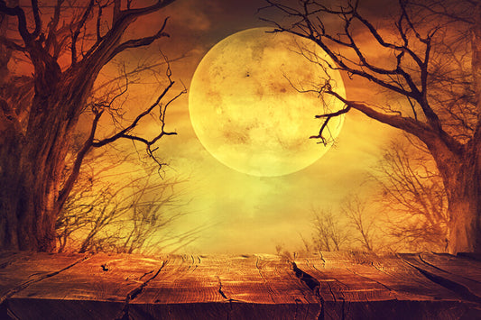 Halloween Brown Moon Scary Scenery Backdrop