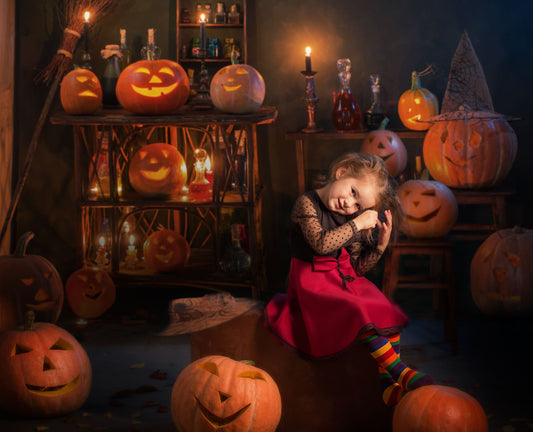 Spooky Interior Halloween Pumpkins Backdrop M8-48
