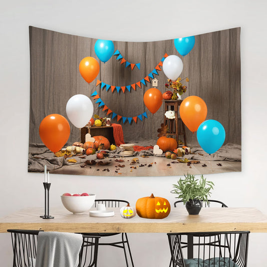 Colorful Balloons Banner Pumpkin Fall  Backdrop M8-50