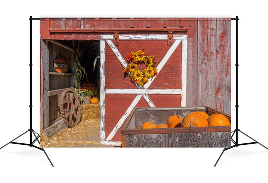 Red Barn Pumpkin Harvest Thanksgiving Backdrop M8-51