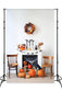 Halloween Fireplace Festive Decor Pumpkins Backdrop M8-56