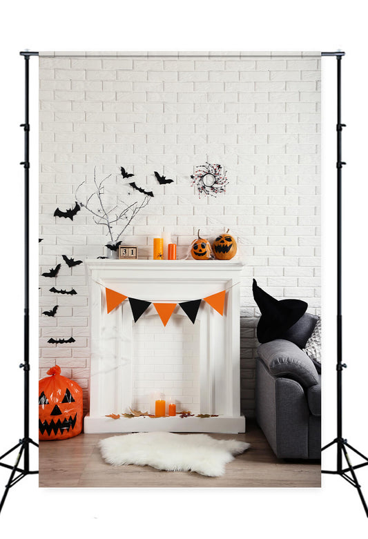 Scary Fireplace Halloween Photography Backdrop M8-57