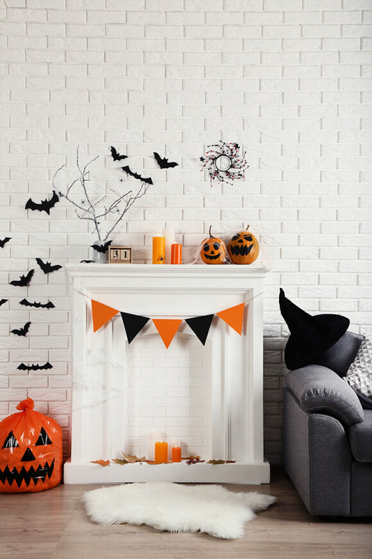 Scary Fireplace Halloween Photography Backdrop