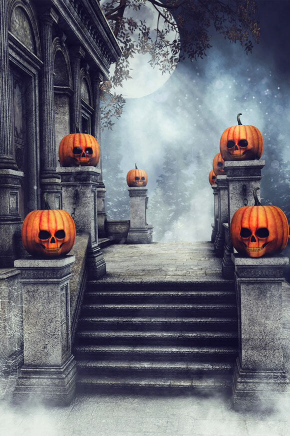 Mysterious Forest Castle Stairs Pumpkin Backdrop M8-59 – Dbackdrop